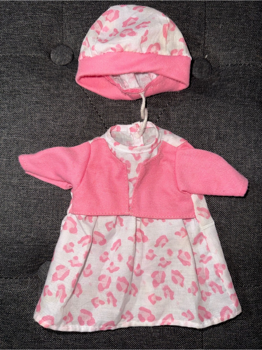 Baby doll white pink cheetah print dress and cap
